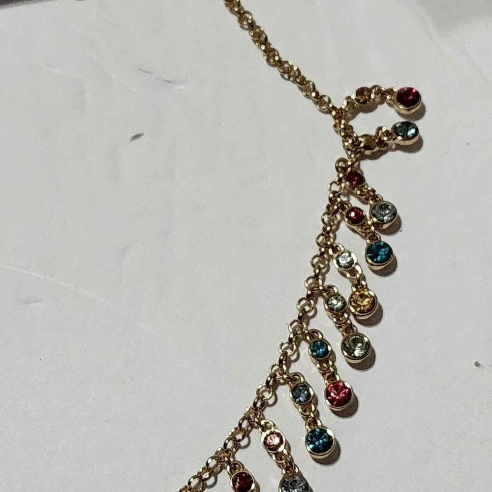 J. Crew Gold Tone Multicolor Crystal Fringe‎ Dangle Statement Necklace NEW